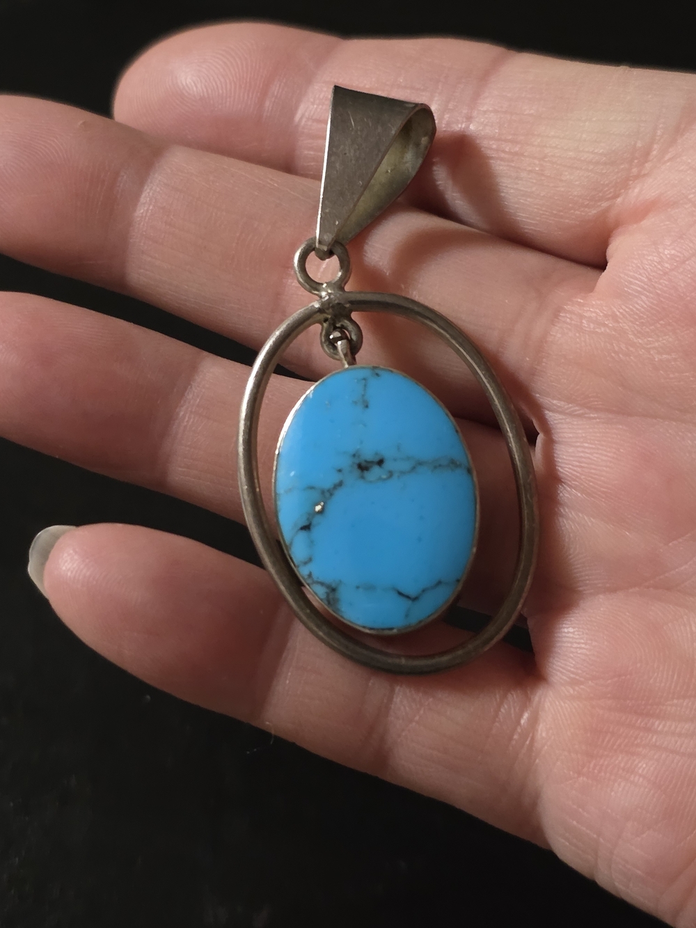 "Vintage Signe Taxco Mexico TH-15 Sterling Silver . 925 Oval Turquoise Swinging